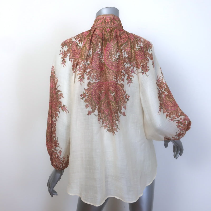 Zimmermann Brighton Button Up Blouse Ivory/Multi Paisley Print Ramie Size 0