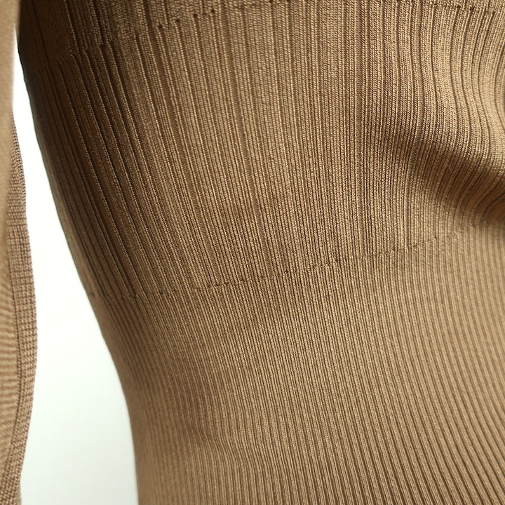 Zimmermann Open-Back Blouson Sleeve Sweater Brown Ribbed Knit Size 0
