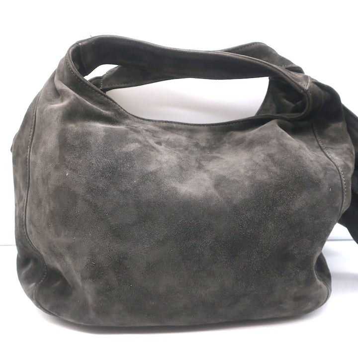 Valentino Nuage Bow Tote Very Dark Brownish Gray Suede Medium Shoulder Bag