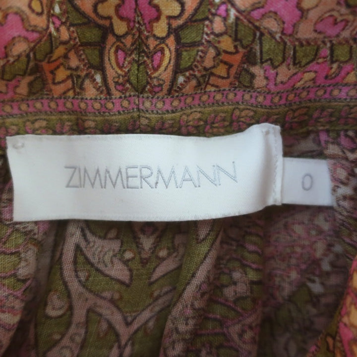Zimmermann Brighton Button Up Blouse Ivory/Multi Paisley Print Ramie Size 0