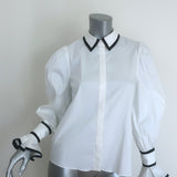 Alice + Olivia Sharen Puff Sleeve Bow Tie Blouse White/Black Size Extra Small