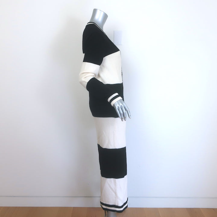 Alice + Olivia Bradford Striped Long Cardigan Black/Cream Wool-Blend Size Small