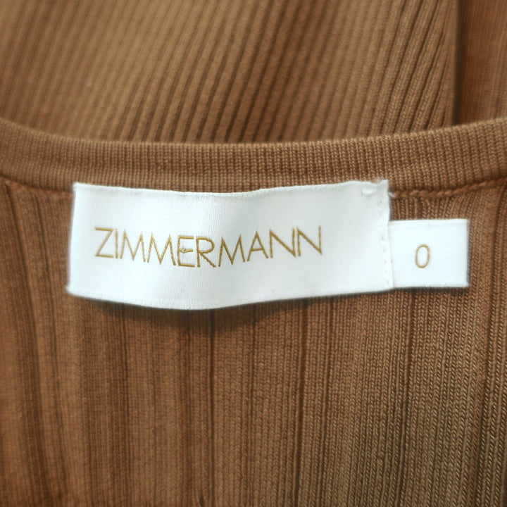 Zimmermann Open-Back Blouson Sleeve Sweater Brown Ribbed Knit Size 0