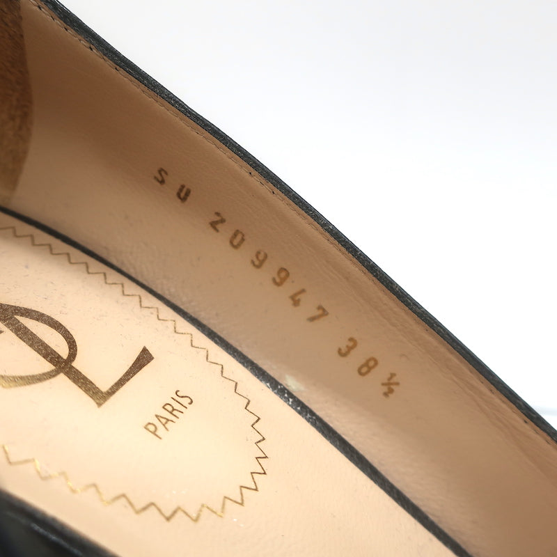 Yves Saint Laurent Tribtoo Platform Pumps Black Textured Leather Size 38.5