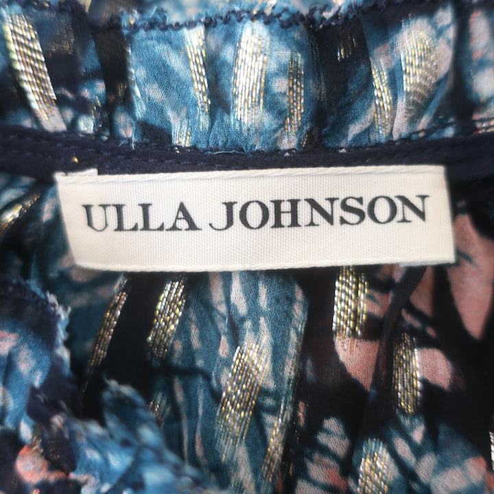 Ulla Johnson Nicola Ruffled Sleeveless Top Indigo Lurex Printed Chiffon Size 2