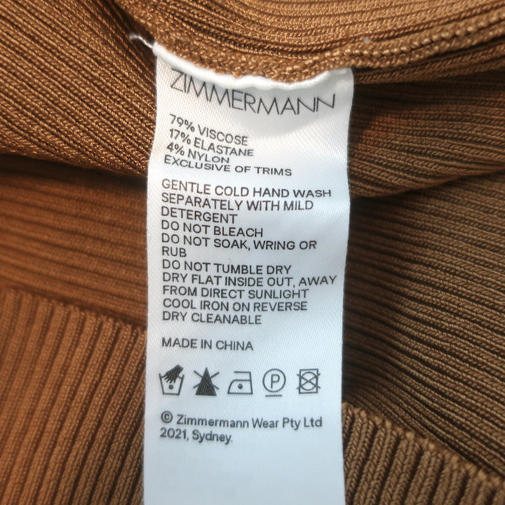 Zimmermann Open-Back Blouson Sleeve Sweater Brown Ribbed Knit Size 0