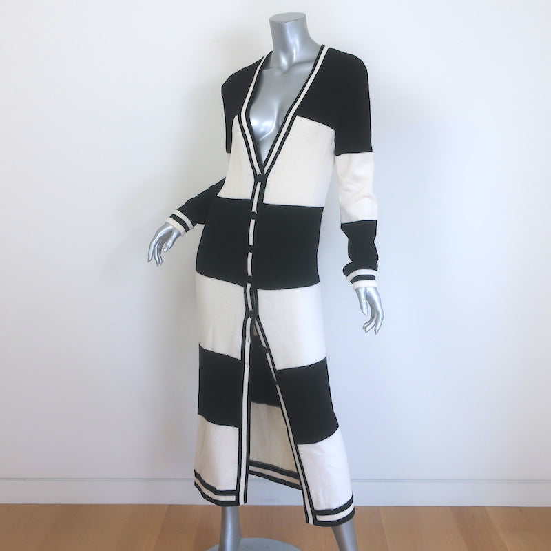 Alice + Olivia Bradford Striped Long Cardigan Black/Cream Wool-Blend Size Small