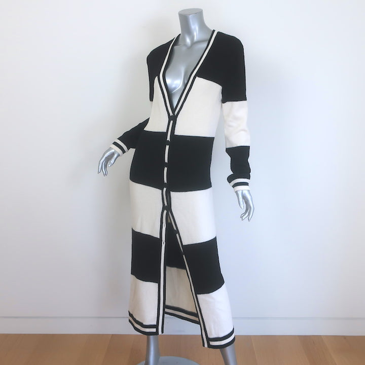 Alice + Olivia Bradford Striped Long Cardigan Black/Cream Wool-Blend Size Small