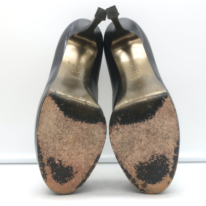 Yves Saint Laurent Tribtoo Platform Pumps Black Textured Leather Size 38.5