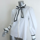 Alice + Olivia Sharen Puff Sleeve Bow Tie Blouse White/Black Size Extra Small