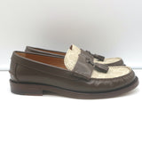 Gucci Kaveh GG Supreme Tassel Loafers Brown Leather & Beige Canvas Size 38