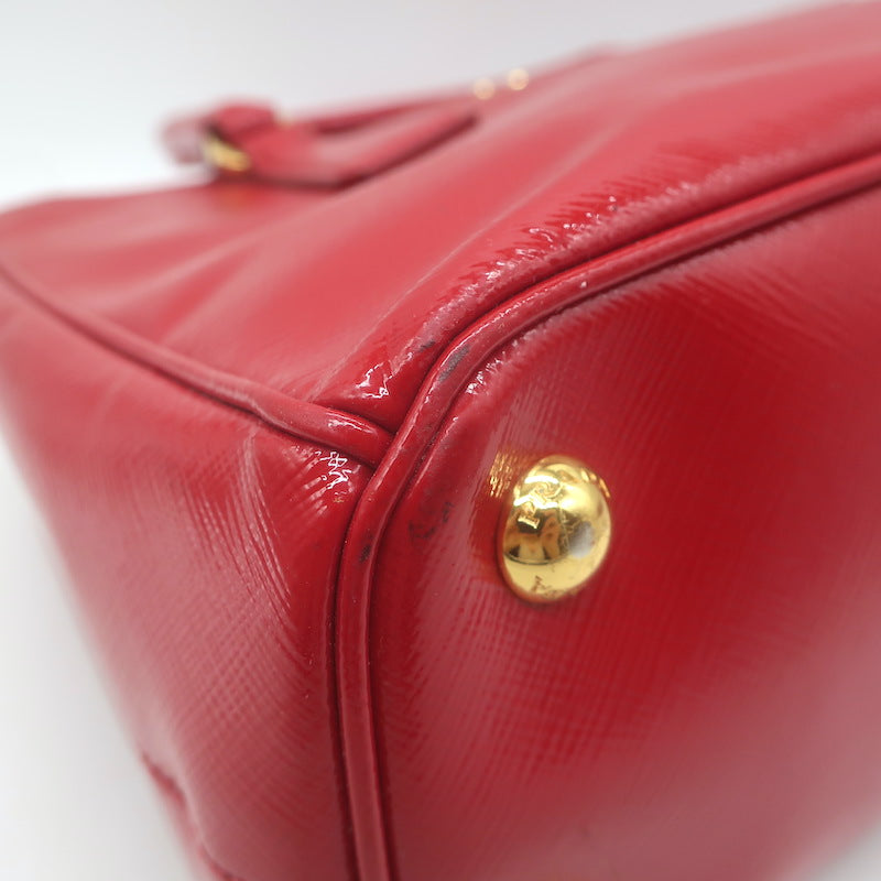 Prada Galleria Small Double-Zip Tote Red Saffiano Patent Leather Crossbody
