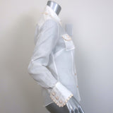 Zimmermann Crochet-Trimmed Button Down Shirt Cream Ramie Size 1 Long Sleeve Top