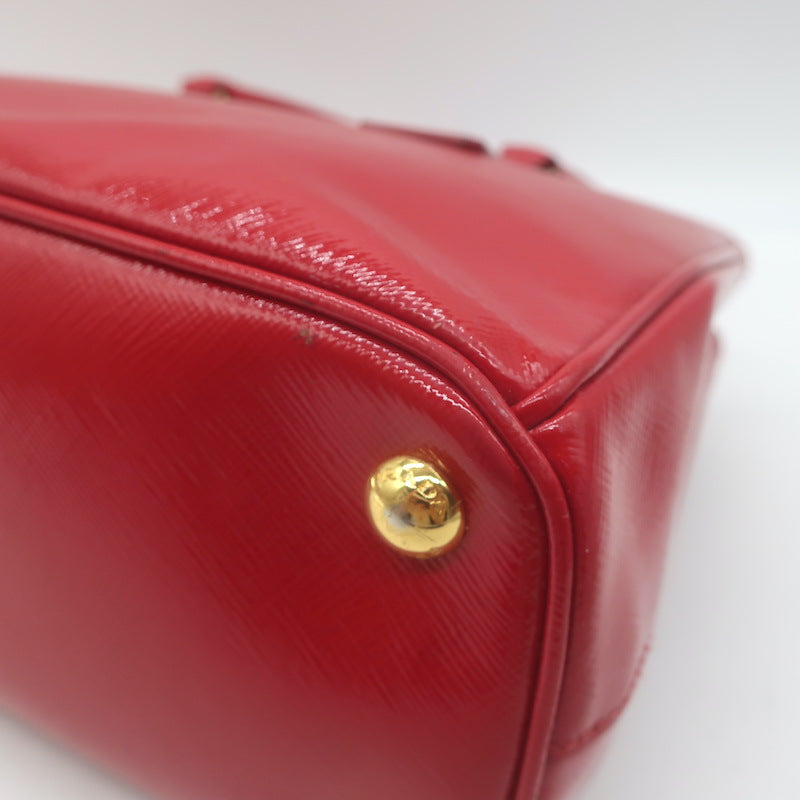 Prada Galleria Small Double-Zip Tote Red Saffiano Patent Leather Crossbody