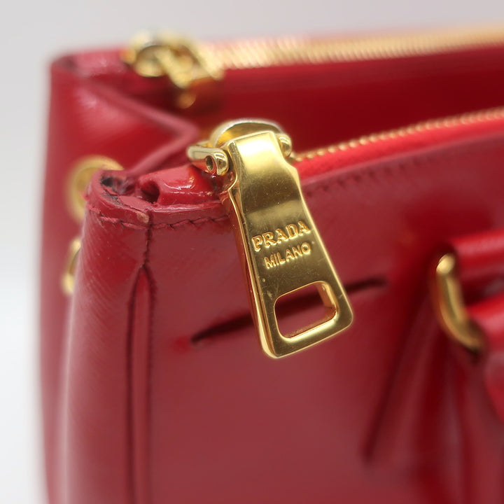 Prada Galleria Small Double-Zip Tote Red Saffiano Patent Leather Crossbody
