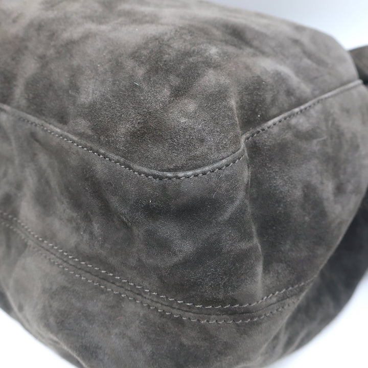 Valentino Nuage Bow Tote Very Dark Brownish Gray Suede Medium Shoulder Bag