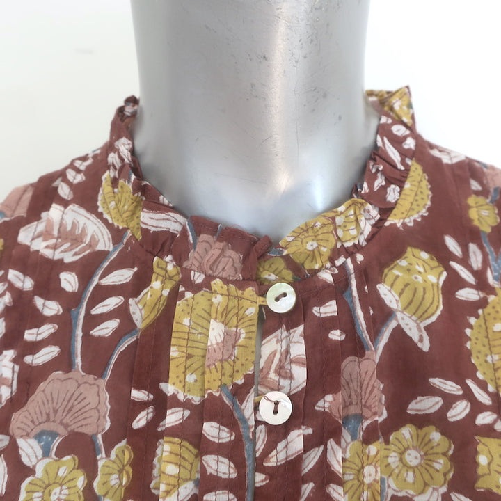Cleobella Olivia Blouse Brown Dahlia Floral Print Cotton Size Extra Small NEW