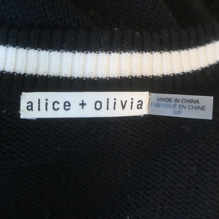 Alice + Olivia Bradford Striped Long Cardigan Black/Cream Wool-Blend Size Small