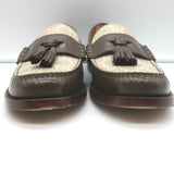 Gucci Kaveh GG Supreme Tassel Loafers Brown Leather & Beige Canvas Size 38