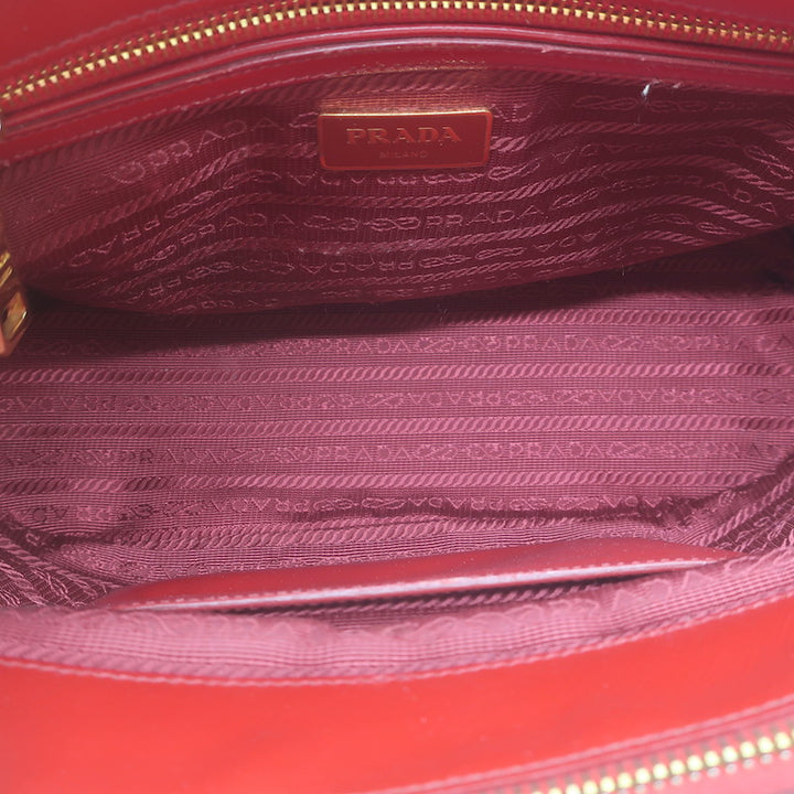 Prada Galleria Small Double-Zip Tote Red Saffiano Patent Leather Crossbody