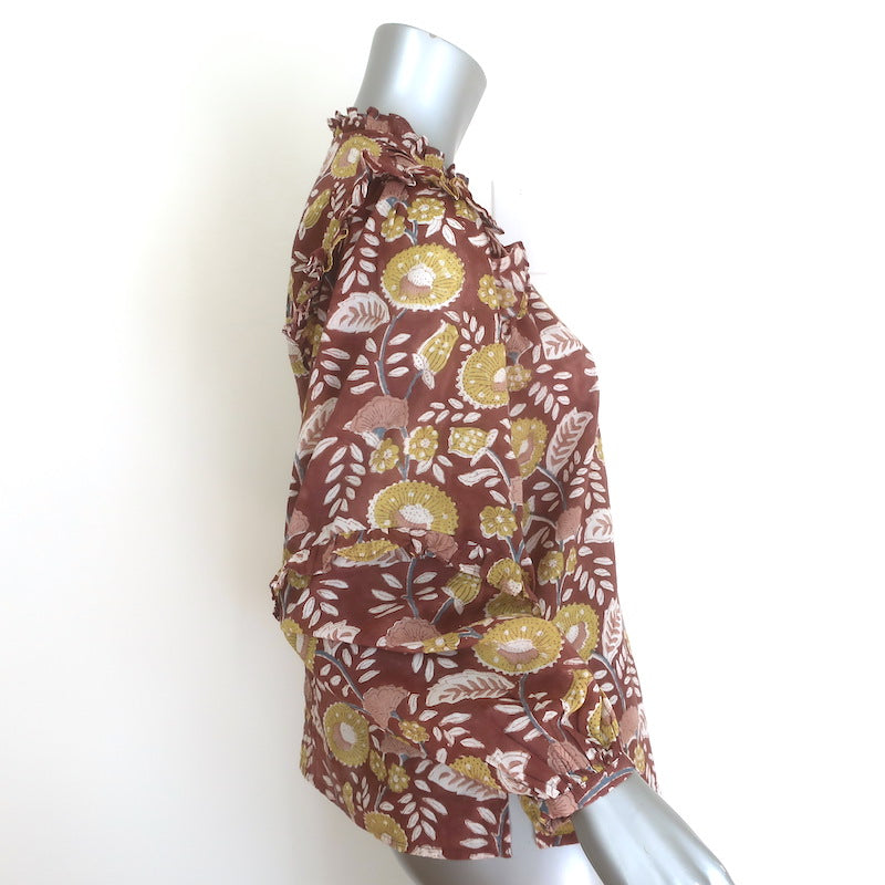 Cleobella Olivia Blouse Brown Dahlia Floral Print Cotton Size Extra Small NEW