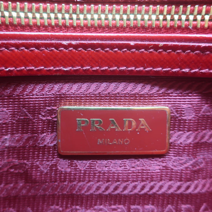 Prada Galleria Small Double-Zip Tote Red Saffiano Patent Leather Crossbody