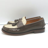 Gucci Kaveh GG Supreme Tassel Loafers Brown Leather & Beige Canvas Size 38