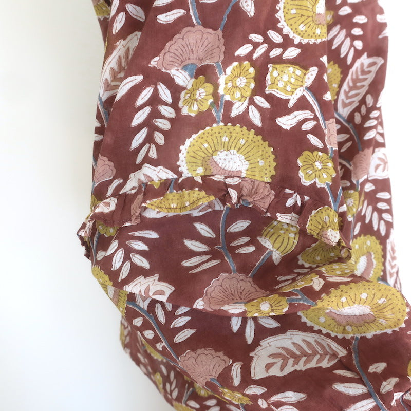 Cleobella Olivia Blouse Brown Dahlia Floral Print Cotton Size Extra Small NEW