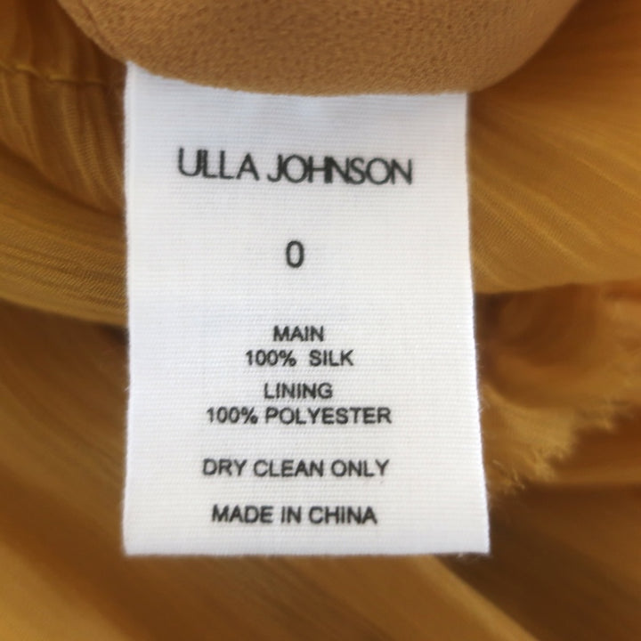 Ulla Johnson Virginie Ruffle-Trimmed Midi Skirt Mustard Crinkled Silk Crepon Size 0