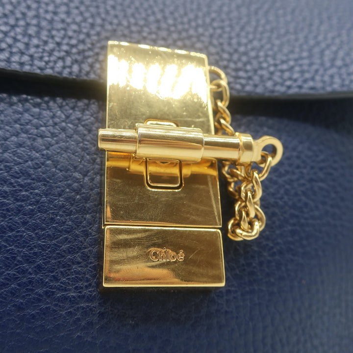 Chloe Drew Chain Strap Crossbody Bag Navy Grained Leather