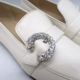 Jimmy Choo Mani Crystal-Buckle Loafers Cream Leather Size 38