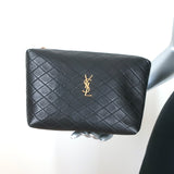 Saint Laurent Gaby Cosmetic Pouch Black Quilted Leather Small Clutch NEW
