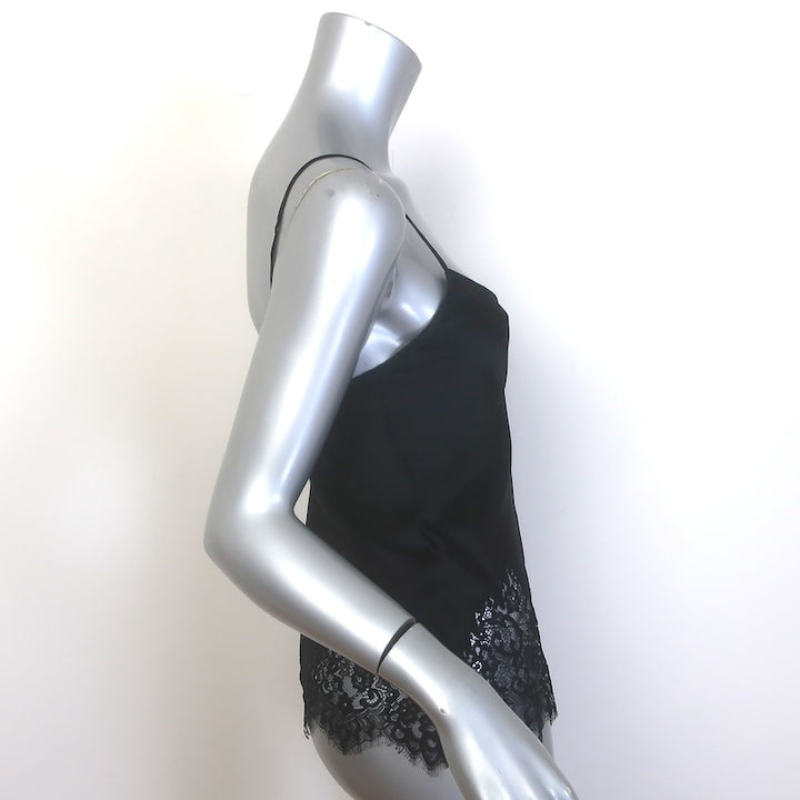Nili Lotan Nadine Lace-Trimmed Silk Satin Cami Top Black Size Small