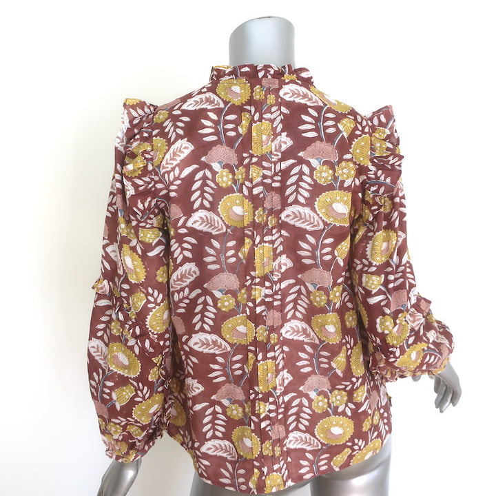Cleobella Olivia Blouse Brown Dahlia Floral Print Cotton Size Extra Small NEW