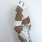 Sandro Federica Faux Pearl-Trim Striped Rugby Shirt Taupe/Ecru Size 0