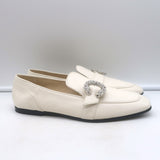 Jimmy Choo Mani Crystal-Buckle Loafers Cream Leather Size 38