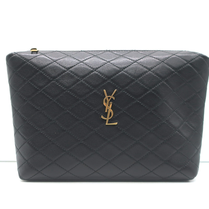 Saint Laurent Gaby Cosmetic Pouch Black Quilted Leather Small Clutch NEW