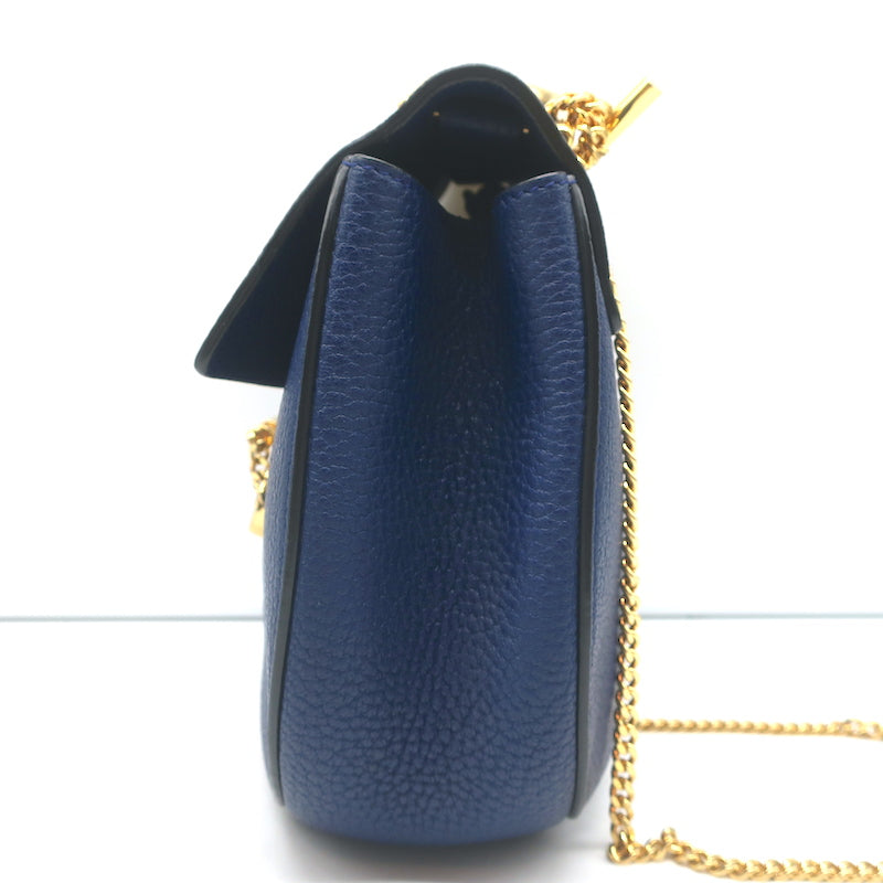 Chloe Drew Chain Strap Crossbody Bag Navy Grained Leather