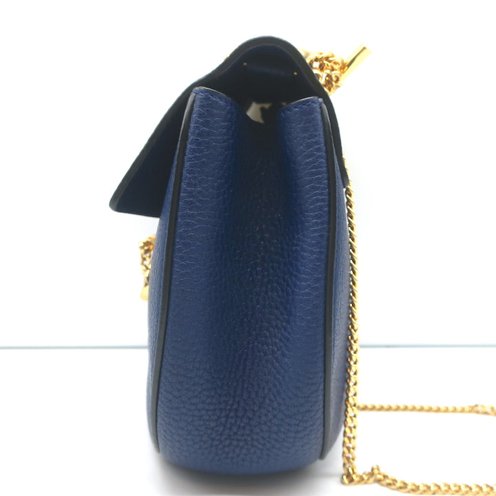 Chloe Drew Chain Strap Crossbody Bag Navy Grained Leather