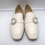 Jimmy Choo Mani Crystal-Buckle Loafers Cream Leather Size 38