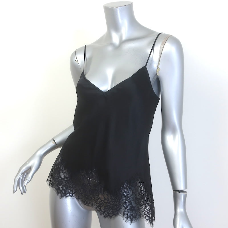 Nili Lotan Nadine Lace-Trimmed Silk Satin Cami Top Black Size Small