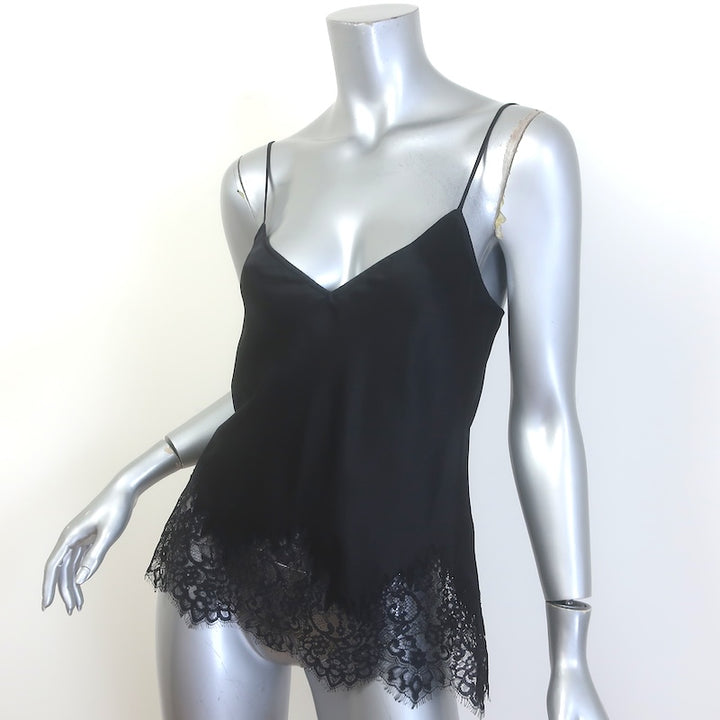 Nili Lotan Nadine Lace-Trimmed Silk Satin Cami Top Black Size Small