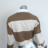 Sandro Federica Faux Pearl-Trim Striped Rugby Shirt Taupe/Ecru Size 0