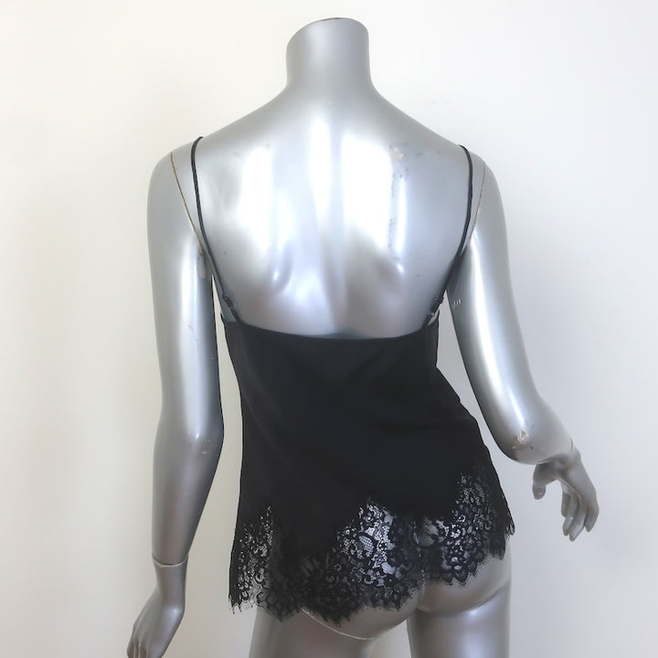 Nili Lotan Nadine Lace-Trimmed Silk Satin Cami Top Black Size Small