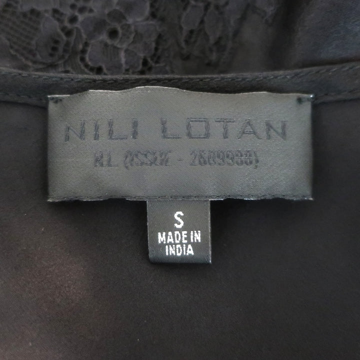 Nili Lotan Nadine Lace-Trimmed Silk Satin Cami Top Black Size Small