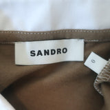 Sandro Federica Faux Pearl-Trim Striped Rugby Shirt Taupe/Ecru Size 0