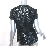 Ralph Lauren Black Label Lana Leather-Sleeve Lace Top Black Size 2