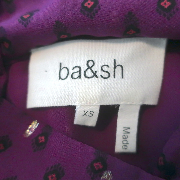 Ba&amp;sh Cabri Blouse Violet Printed Metallic Fil Coupe Chiffon Size Extra Small
