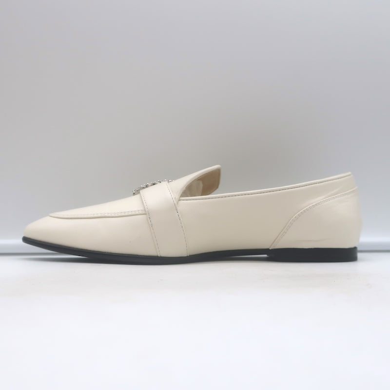 Jimmy Choo Mani Crystal-Buckle Loafers Cream Leather Size 38