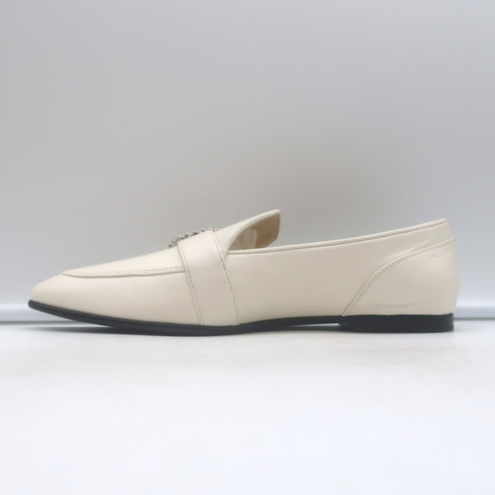 Jimmy Choo Mani Crystal-Buckle Loafers Cream Leather Size 38